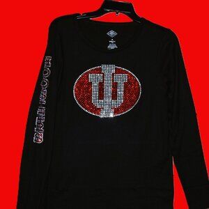 Indiana rhinestone black rn LS shirt Hoosiers sleeve XS S M L XL XXL 1X2X3X4X5X